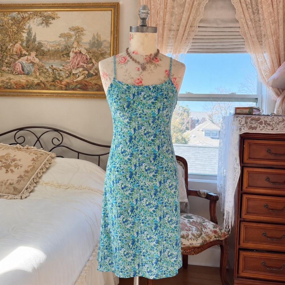 Y2K No Boundaries blue green floral midi dress size large